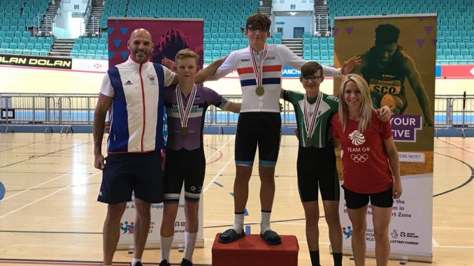 Calum with winner, Jed Smithson and Finlay Tarling on the podium Calum with winner, Jed Smithson and Finlay Tarling on the podium