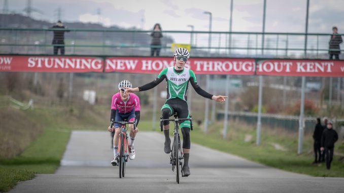 Euan celeberates victory at the VC Londres Criterium from Will Smith (VRM) after a 2-up breakaway Euan celeberates victory at the VC Londres Criterium from Will Smith (VRM) after a 2-up breakaway